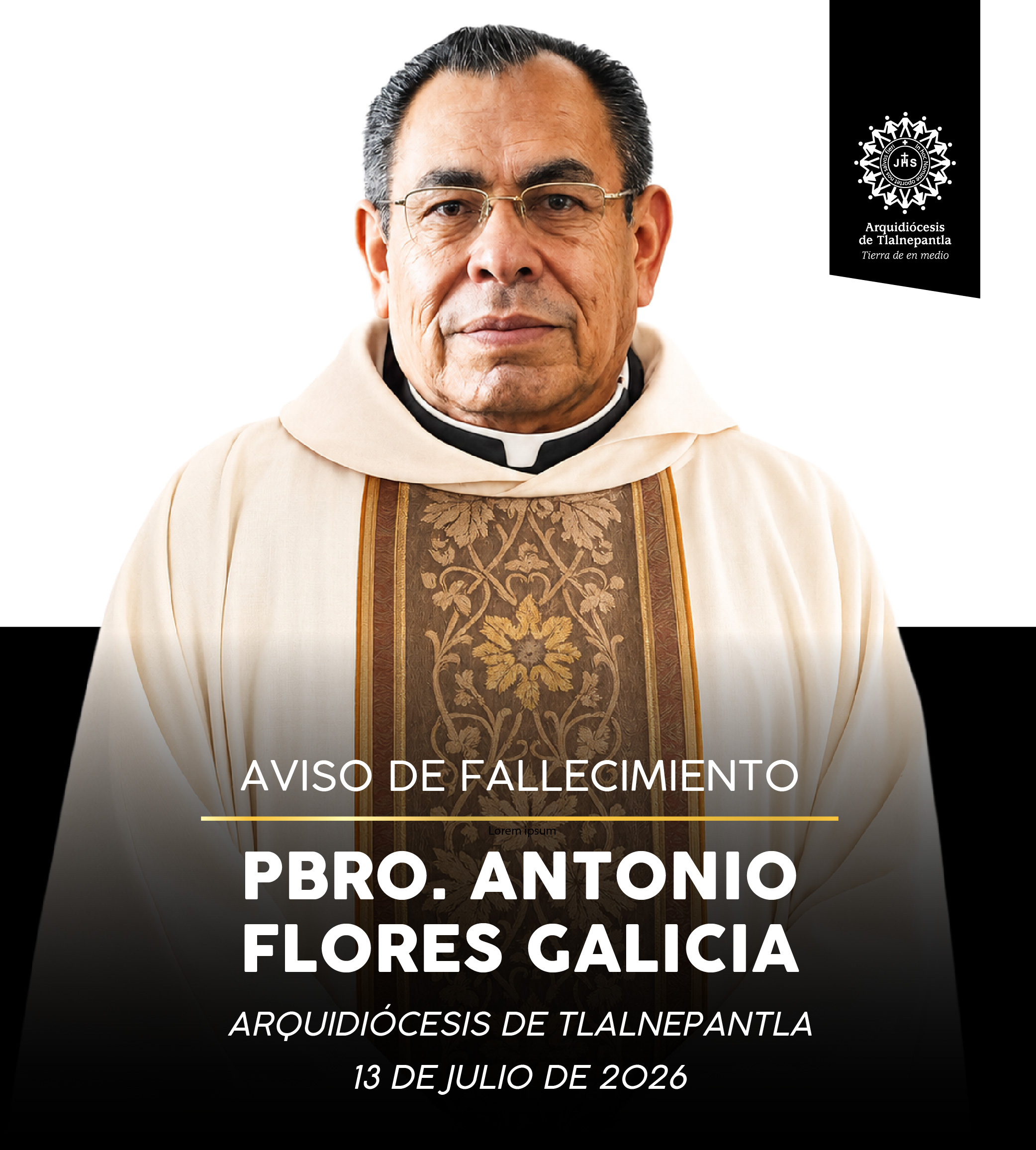 AVISO DE FALLECIMIENTO DEL PBRO. ANTONIO FLORES GALICIA