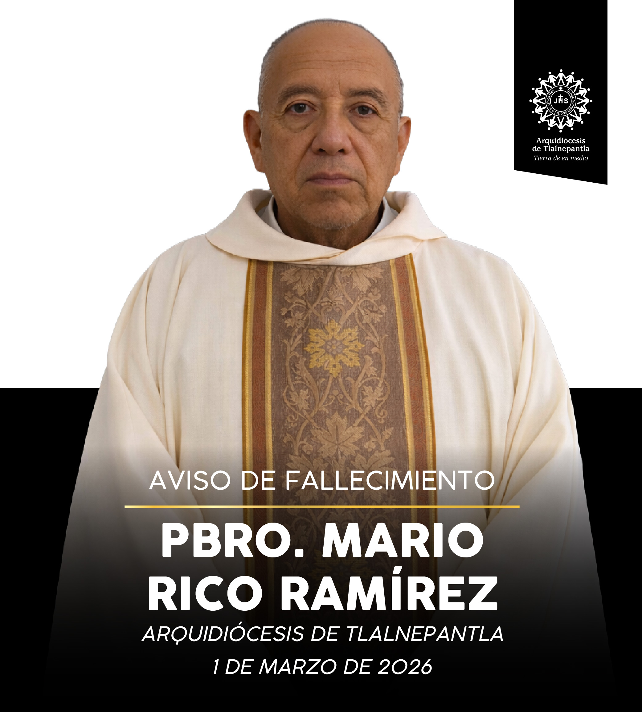 AVISO DE FALLECIMIENTO PBRO. MARIO RICO RAMÍREZ